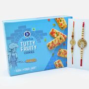 Beaded and Rudraksha Design Brother Rakhis with Tutty Fruity Delicious Cookies