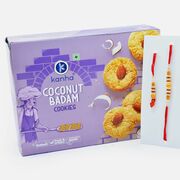 Coconut Kanha Badam Cookies with Colorful Beaded Mauli Bhaiya Bhabhi Rakhis
