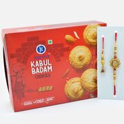 Kanha Kabul Badam Cookies with Floral Shape Om Rakhi and Lumba Rakhi