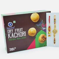 Indian Savory Dry Fruit Kachori with Om Bhai Rakhi and Beaded Lumba Rakhi for Bhabhi Rakhi