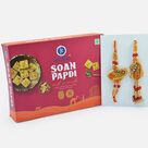 Zardosi Work Designer Bhaiya Bhabhi Rakhi Set with Soan Papdi Sweet