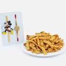 Mickey Mouse Kid Rakhi with Swastika Rakhi for Brother and Crispy Matri