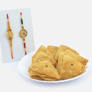 Sandalwood and Auspicious Flower Rakhis for Brothers with Savory of Samose Matri