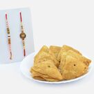Beaded and Meenakari Work Rakhi for Brother with Tasty Crispy Samose Matri
