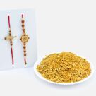 Dry Fruit Mix Namkeen with Rudraksha Divine Rakhis for Two Brothers