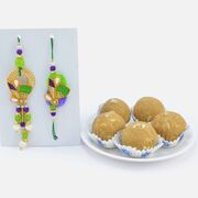 Delicious Besan Ke Laddu with Zardosi Work Nice Looking Amazing Rakhis