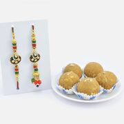 Kundan Meena Work Amazing Looking Brother Bhabhi Rakhis with Tasty Besan Ke Laddu