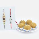 Fancy and Silver Design Stunning Looking Brother Rakhis with Tasty Branded Besan Ke Laddu Sweet