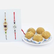 Fancy and Silver Design Stunning Looking Brother Rakhis with Tasty Branded Besan Ke Laddu Sweet