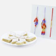 Delicious Kaju Katli Sweet with Zardosi Work Bhaiya Bhabhi Rakhi and Jewel Rakhi