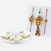 Rich Work Nice Looking Bhaiya Bhabhi Rakhis with Jewel Brother Rakhis and Sweet Mouth Watering Kaju Ki Katli Sweet