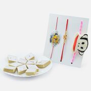 Two Rakhis for Kids and One Jewel Rakhi for Brother with Tasty Amazing Kaju Ki Katli Sweet