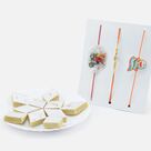 Two Doremon and Matu Patlu Kids Rakhis with Golden Color Bhai Rakhi and Kaju Katli Sweet
