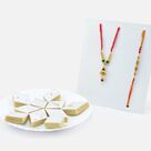 Liner Thread Bhai Rakhi with Multi Threaded Lumba Rakhi and Fresh Kaju Katli