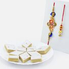 Amazing Delicious Cashew Sweet with Nice Looking Amazing Zardosi Work Bhaiya Bhabhi Rakhis