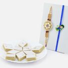 Rakhi with Sweet Hamper Delicious Kaju Katli Sweet with Vir Kid Rakhi and Zardosi Work Brother Rakhi
