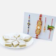 Rakhi with Sweet Hamper Two Brother Rakhis and Lumba Rakhi for Bhabhi with Motlu Patlu Rakhi for Nephew Kid and Cashew Sweet