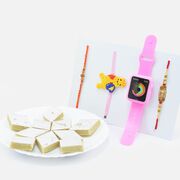 Two Toy Rakhis for Kids with Beaded Brother Rakhis and Tasty Kaju Katli Sweet