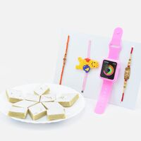 Two Toy Rakhis for Kids with Beaded Brother Rakhis and Tasty Kaju Katli Sweet
