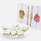 Cartoon Character Kids Rakhis with Meena Work Bhai Rakhis and Tasty Top Quality Kaju Katli Sweet
