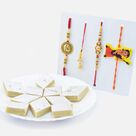 Best Quality Kaju Katli Sweet with Design Bhaiya Rakhis and One Lumba with Cartoon Kid Rakhi