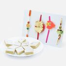 Peacock Design and Om Brother Rakhis with Two Kids Rakhi and Branded Top Quality Kaju Katli Sweet