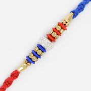 Silver Central Bead and Zig-Zag Diamond Thread Rakhi