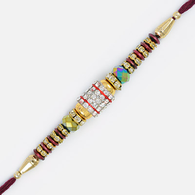 Awesome Jewel Ring and Beads Ring Thread Rakhi