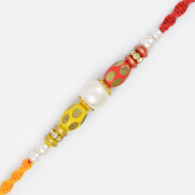 Unique central White Pearl with Different Beads Thread Rakhi