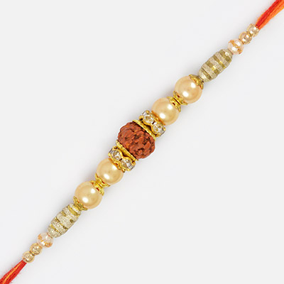 Central Rudraksh with Creamy Pearl and Beads Rakhi