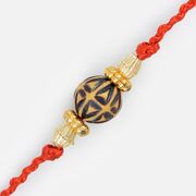 Wooden Brown Shaded Ball Golden Thread Rakhi