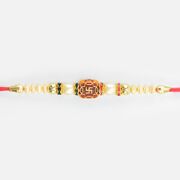 Holy Swastika Made On Square Shape Design Rakhi with Pearl Thread Rakhi