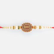 Bro Written Pearl in Sacred Mauli Thread Design Stunning Looking Thread Rakhi