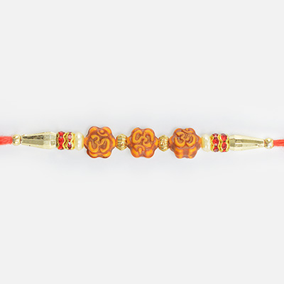 Om Written On Three Beads Special Divine Thread Rakhi for Brother