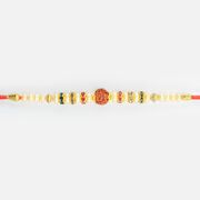 Rudraksha In Mid Amazing Jewel and Beads Design Attractive Linear Thread Rakhi