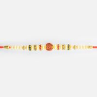 Rudraksha In Mid Amazing Jewel and Beads Design Attractive Linear Thread Rakhi