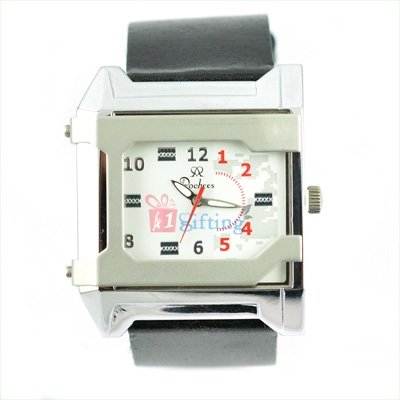 Ruby Square Rochees Watch for Men Two Tone with Leather Strap