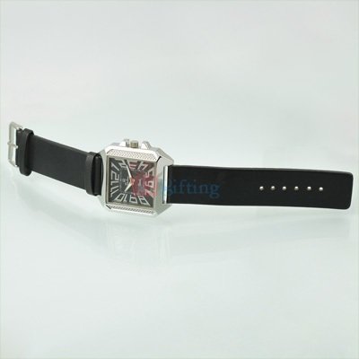 Ruby Square Rochees Wrist Watch for Men Two Tone Leather Strap