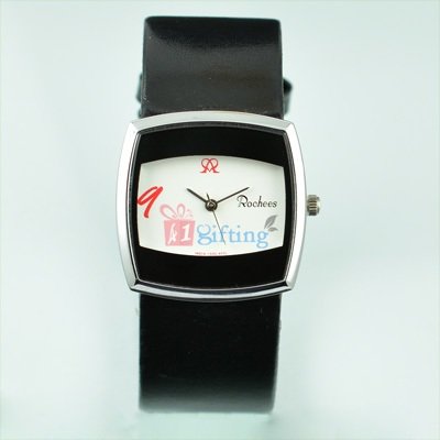 Wrist Watch for Women Rochees Square Two Tone with Leather Strap