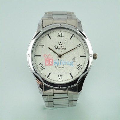 Round Watch for Men Deluxe Bracelet Silver Metal Strap Official Watch 