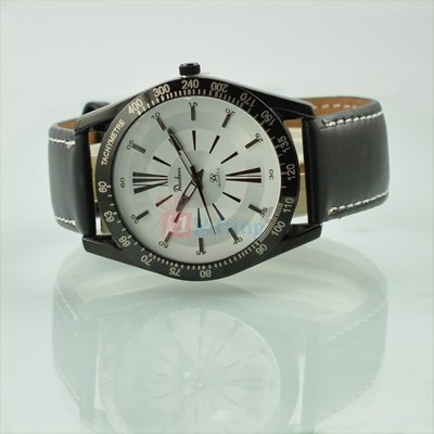 Sporty Watch for Men Round Dial Black Leather Strap