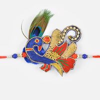 Colourful Peacock Feather Zardozi Rakhi