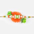 Orange and Green Floral Zardozi Rakhi
