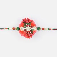 Red Beads and Diamonds Zardozi Rakhi