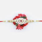 Majestic Red Base and White Beads Zardozi Rakhi