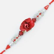 Red Rose with Diamonds Zardozi Rakhi
