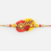 New Stylish Looking yellow and Red Color Amazing Work On Zardosi Rakhi