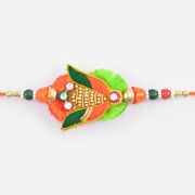Orange and Green Color New Design Zardosi Work Amazing Rakhi for Brother 