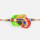 Peacock On Green Base Colorful Beads Design Stylish Zardosi Rakhi