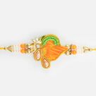Orange Color Pearl Studded White Beads Designer Zardosi Work Rakhi